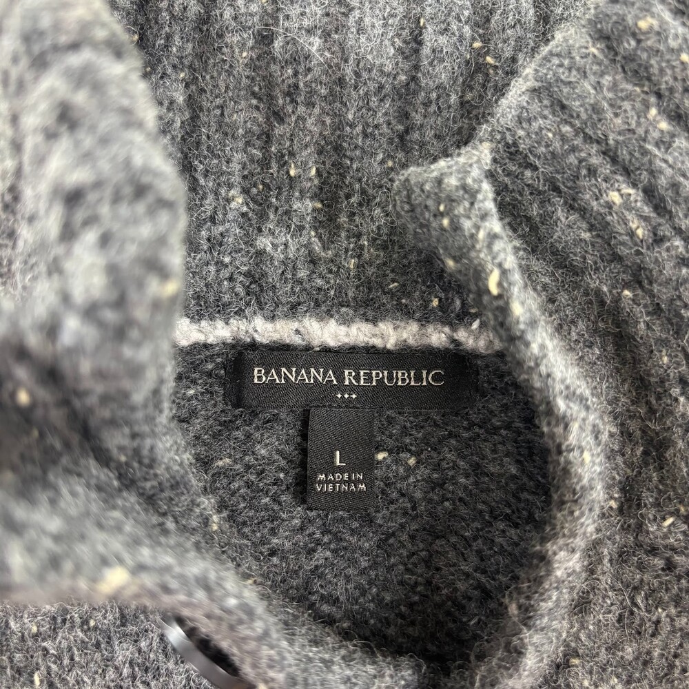 Banana Republic Mens Sweater Wool Silk Blend 1/4 Button Mock Neck Size Large - Picture 6 of 6